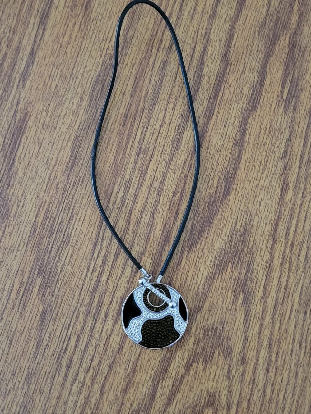 Lia Sophia Black & Silver Statement Pendant Necklace – Modern Geometric Design